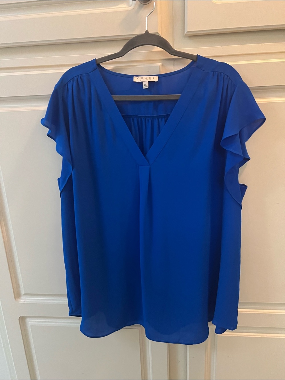 Chaus Cobalt Blue V-Neck Flutter Sleeve Top